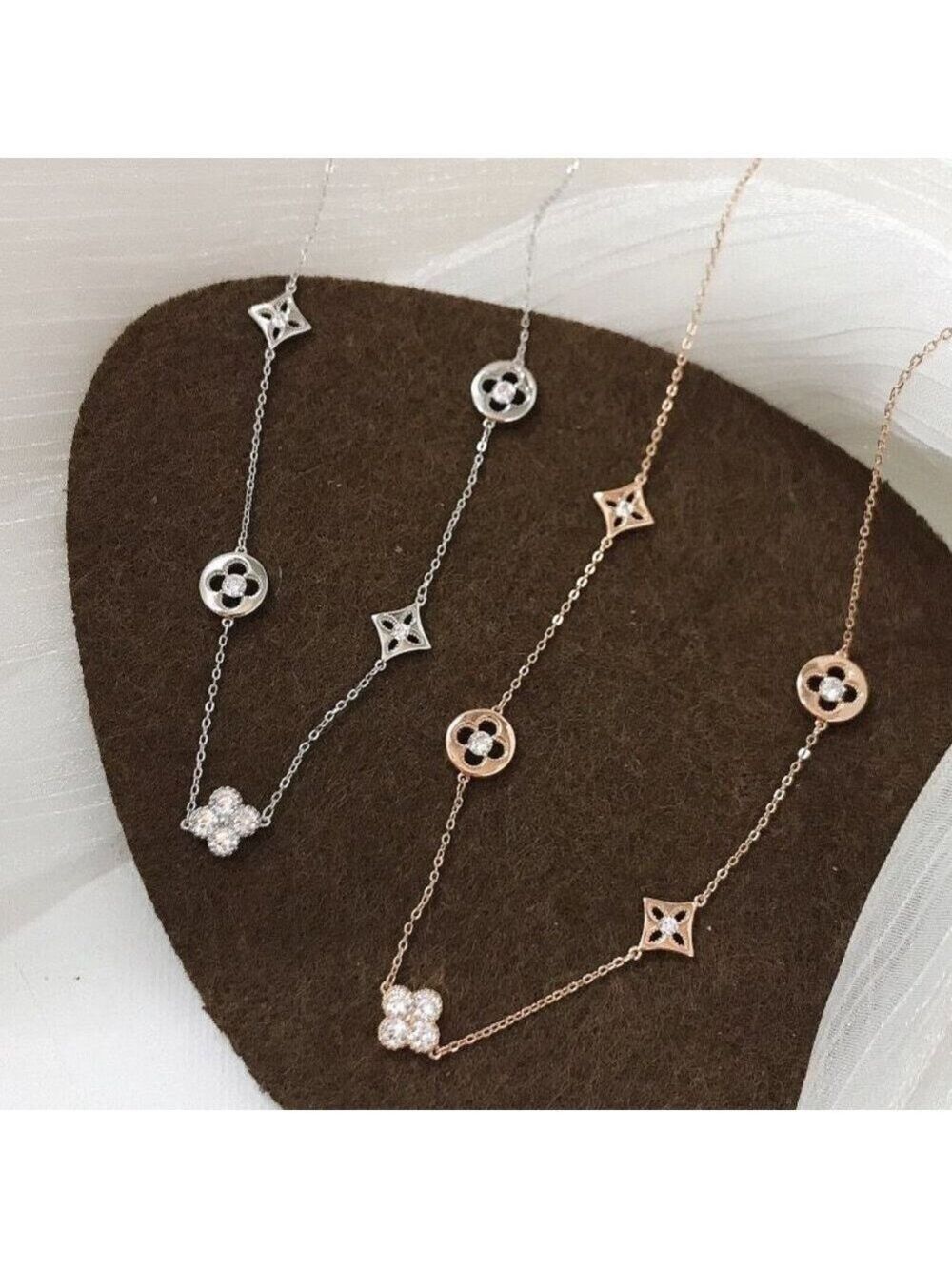 5-station necklace 18KY Gold Plated or Rhodium Plated over 925 Sterling silver - Picture 1 of 3